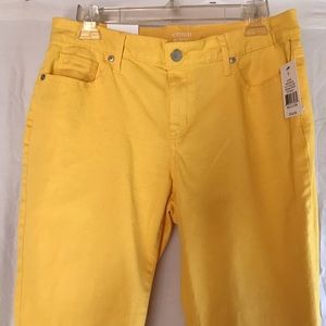 Crown & Ivy Solid Stretch Denim Crop Pants Yellow